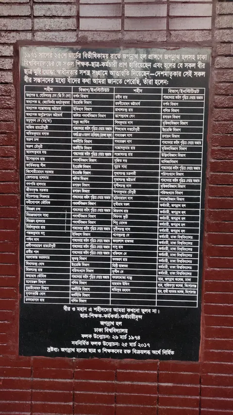 Memorial plaque 1974, Jagannath Hall